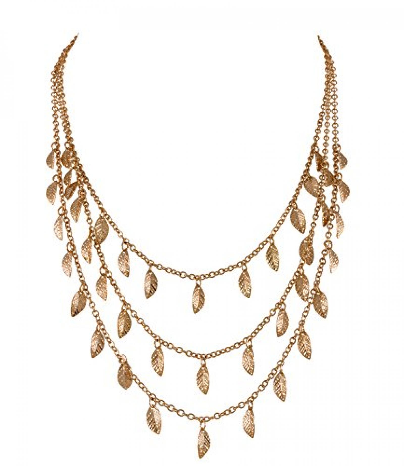 SIX "Symbols" goldene Wasserfall Kette mit Blatt Anhängern (390-244) 